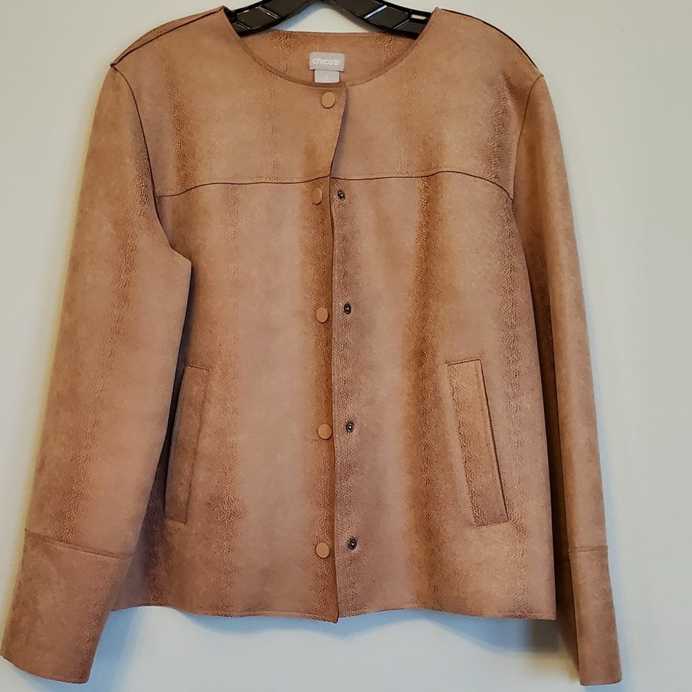 Chico's Brown Reptilian Print Faux Suede Jacket Size 2